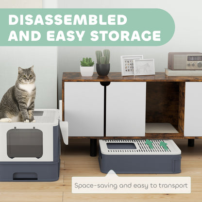 PawHut Cat Litter Box with Lid, Scoop, Front Entry, and Top Exit for Large Cats Up to 13 lbs., White | Aosom.com
